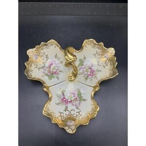 Royal Crown Derby Hand Painted Antique Handled Divided Serving Relish Dish